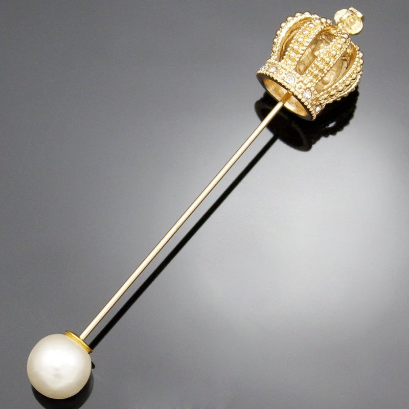 RechicGu Golden Royal Queen Crown Tiara Cross Faux Pearl Lapel Stick Pin Tie Hat Scarf Badge Brooch - Image 4